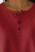 Full Size Waffle Knit Button Detail Top Plus Size