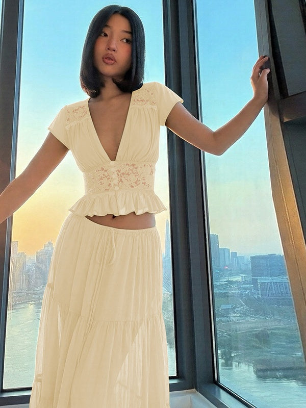 Silk Chiffon Cardigan T-shirt Loose See-through Long Dress With Tie