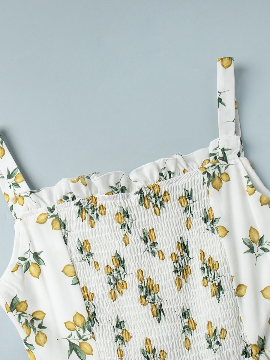 Floral Printed Camisoles High Waist Slit Maxi Dresses