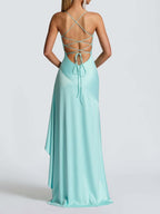 Spaghetti Strap Backless Ruffled Irregular Long Dress