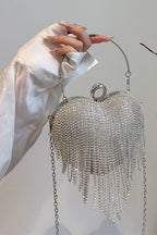 Luxury Heart Shape Rhinestones Tassel Evening Handbag