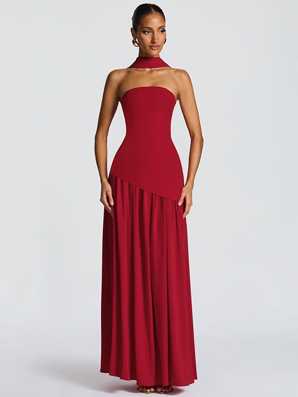 Strapless, Fitted, Solid Color, Open Back, Elegant Long Dress With Ribbons