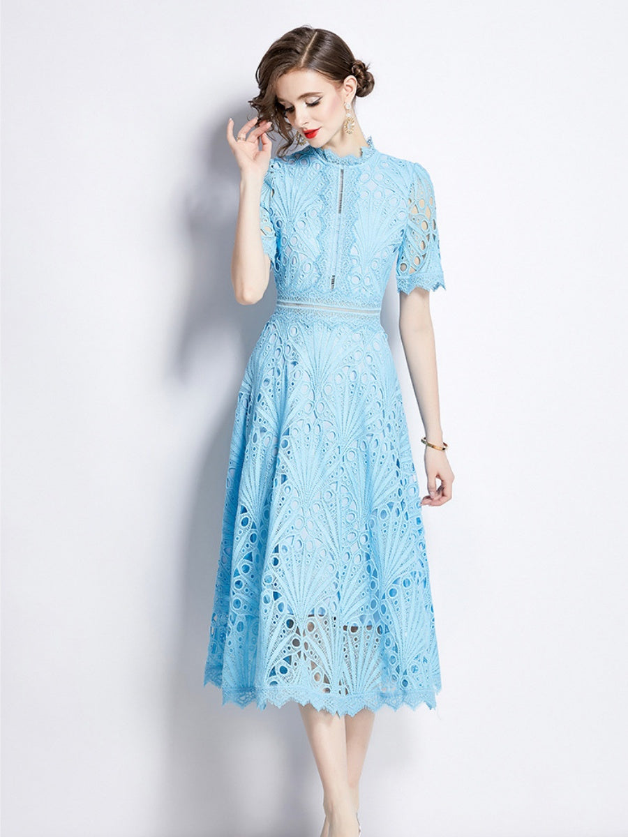Crocheted Embroidered Lace Midi Dress