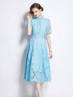 Crocheted Embroidered Lace Midi Dress