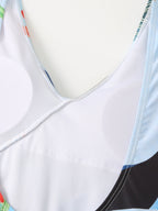 One-piece Swimsuit With Cross-over Print, Revealing Backpack And Hip-revealing Long Skirt (two-piece Set)