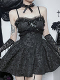 Sweetheart Jacquard Floral Lace Trim Corset Bodice Flared Mini Dress