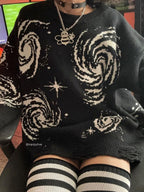 Swirl Print Ripped Design Sweater