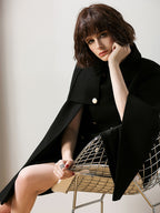 Women Burgundy Wool Blend Poncho Oversized Cape Coat Winter Outerwear 2026