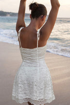 Floral Lace Tie Shoulder Square Neck Fit and Flare Mini Dress