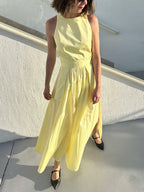Square Neck Spaghetti Strap Tie Waist Pocket Maxi Dress