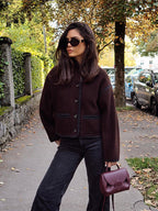 Retro Fall Winter Long Stand Single-breasted Loose Elegant Office Lady Coat