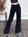 Multi Pocket Eyelet Design Cargo Jeans