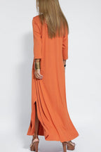 V-Neck Three Quarter Sleeve Relaxed Side Slit Maxi Dress