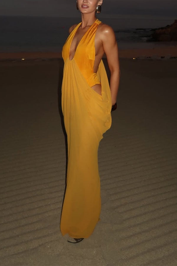 Saffron Muse Draped Halter Dress