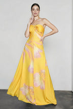 Floral Print Halter Tie Twist Front Keyhole Satin Maxi Dress