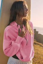 Sporty Drawcord Solid Cropped Sweatshirt