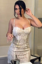 Lace Bustier Sweetheart Spaghetti Strap Corset Bodice Mini Dress