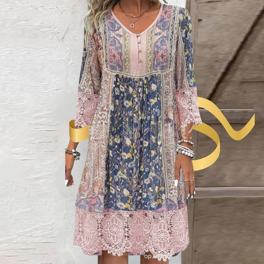 Fernanda Effortless Printed Vintage Lace Dress Chic Silhouette Collection