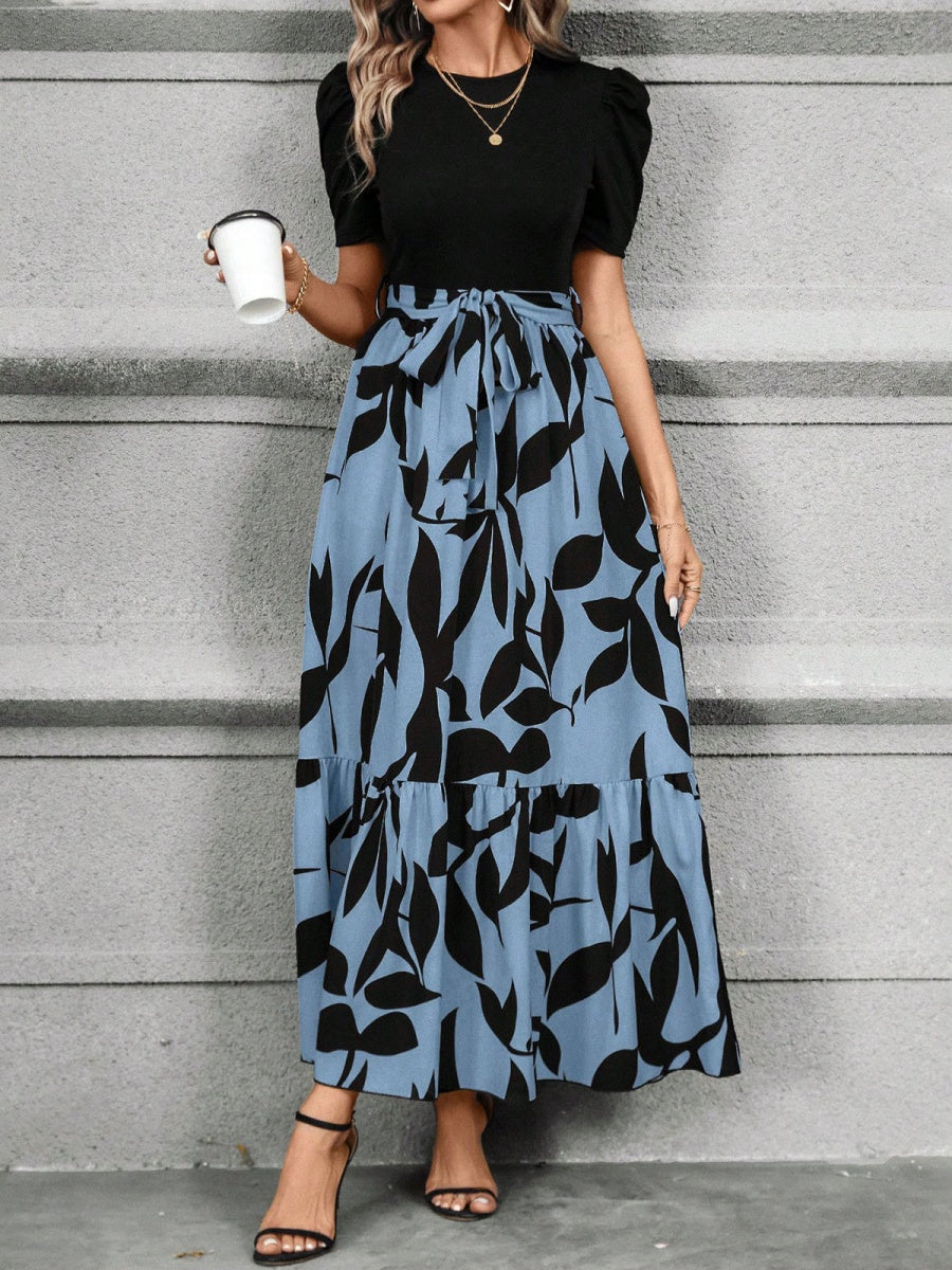 Floral Print High-waisted Long Dress