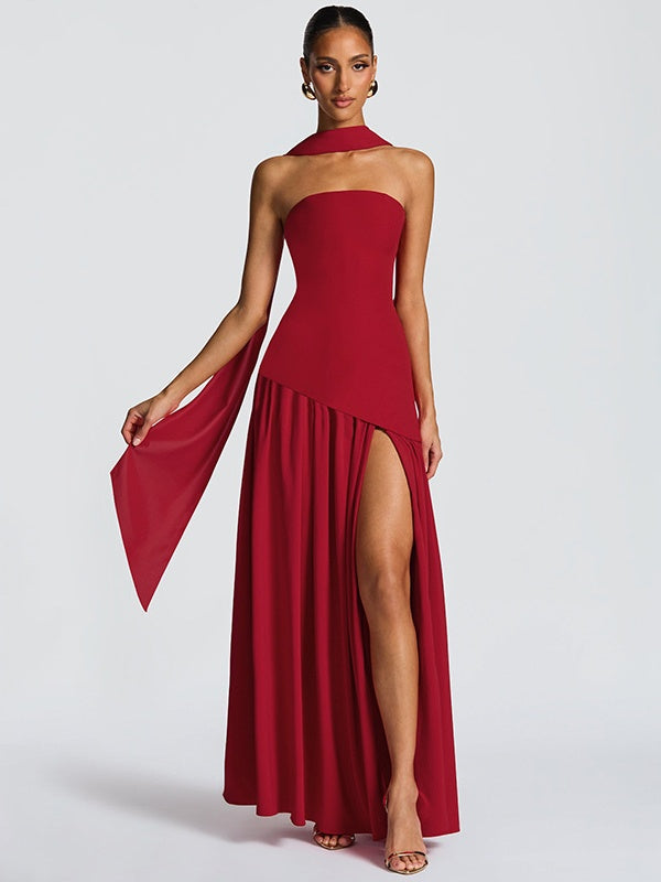 Strapless, Fitted, Solid Color, Open Back, Elegant Long Dress With Ribbons