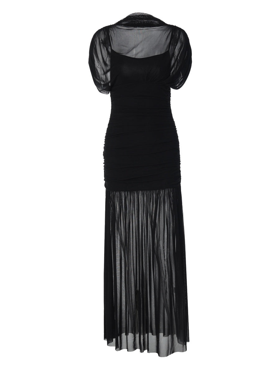 Fitted, Bodycon Maxi Dress With Mesh Panels