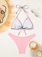 Leaf Print Waist-cinching Tie Long-sleeved Sun Protection Bikini Three-Piece Set
