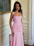 Solid Color Sleeveless Long Bodycon Dress With Back Tie Design