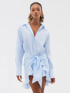 Pure Cotton Lapel Hip-hugging Shirts Mini&Short Dresses