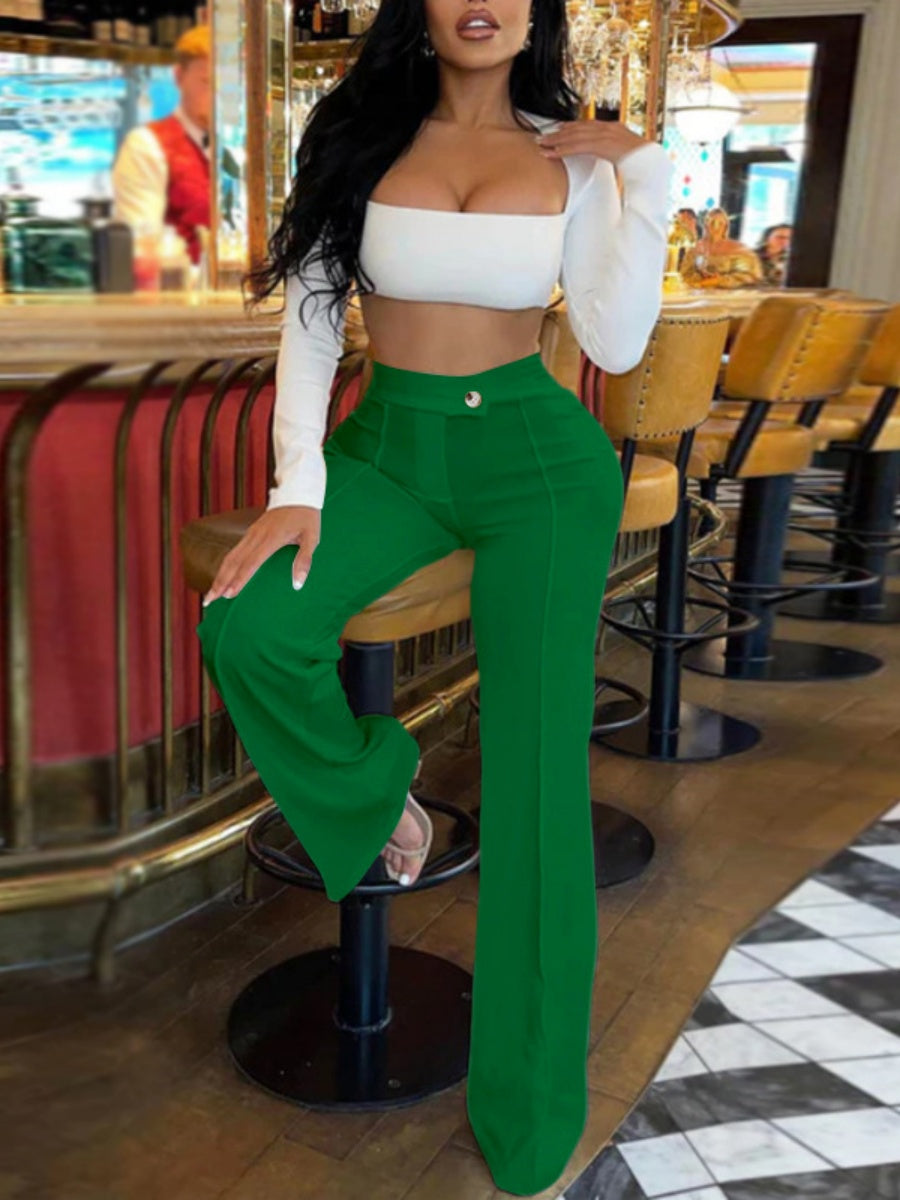 Mildly Spicy High Waist Buttons Wide-leg Pants Pants