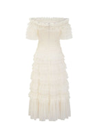 Party Maxi Dresses Embellished Collar Ruffles Polka Dot Sheer Semi Formal Dress