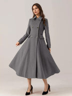 Flared Wool Blend Coat For Woman Red Turndown Collar Double-breasted Elegant 2026 Winter Outerwear