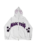 Letter Star Print Contrast Color Oversized Hoodie
