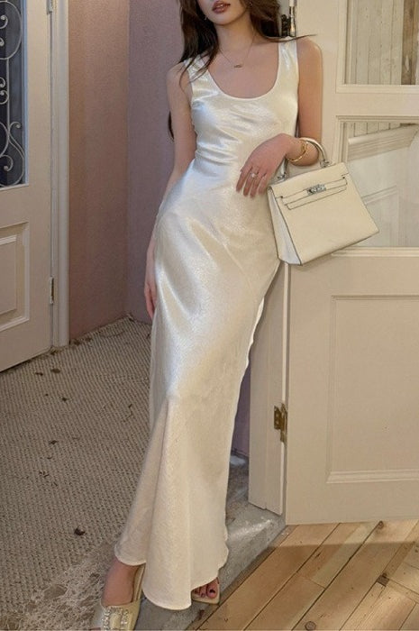 Satin Scoop Neck Sleeveless Slip Maxi Dress