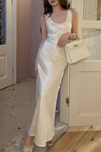 Satin Scoop Neck Sleeveless Slip Maxi Dress