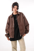 Vintage PU Leather Lapel Jacket