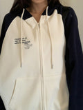 Color Block Splice Zip Up Oversized Hoodie