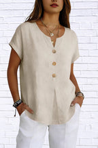 Decor Button Short Sleeve Blouse | Elegant Women__ Top