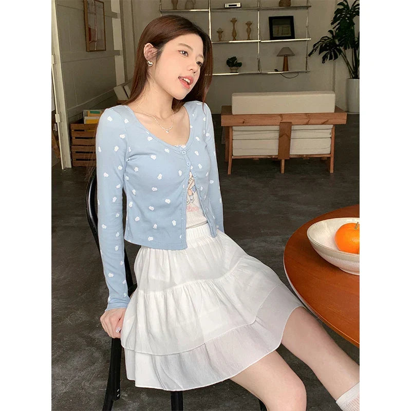 Ditsy Floral Print Tiered Ruffle Elastic Waist Mini Skirt