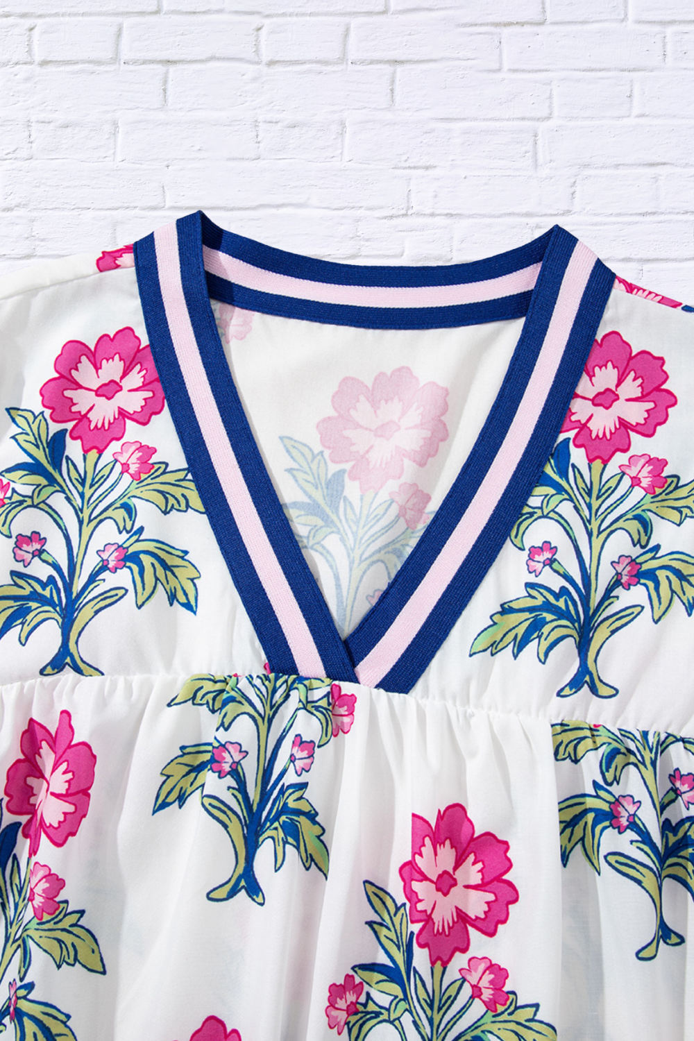 Bold Meets Feminine _ Amber Floral Print Striped V-Neck Blouse