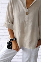 Full Size Linen Blend Notched Blouse Plus Size