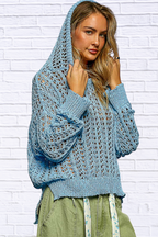 POL Openwork Round Neck High Low Knit Top