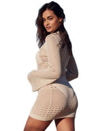 Hollow Knitting Hip-hugging Long Sleeve Sexy Cover Ups