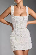 Rebeca Boutique Corset Mini Dress with Floral Appliqué in White Evening Wear Edit