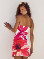 Floral Print Strapless Bodycon Mini&Short Dresses