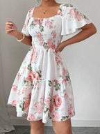 Hit Puff Sleeve Short Dress