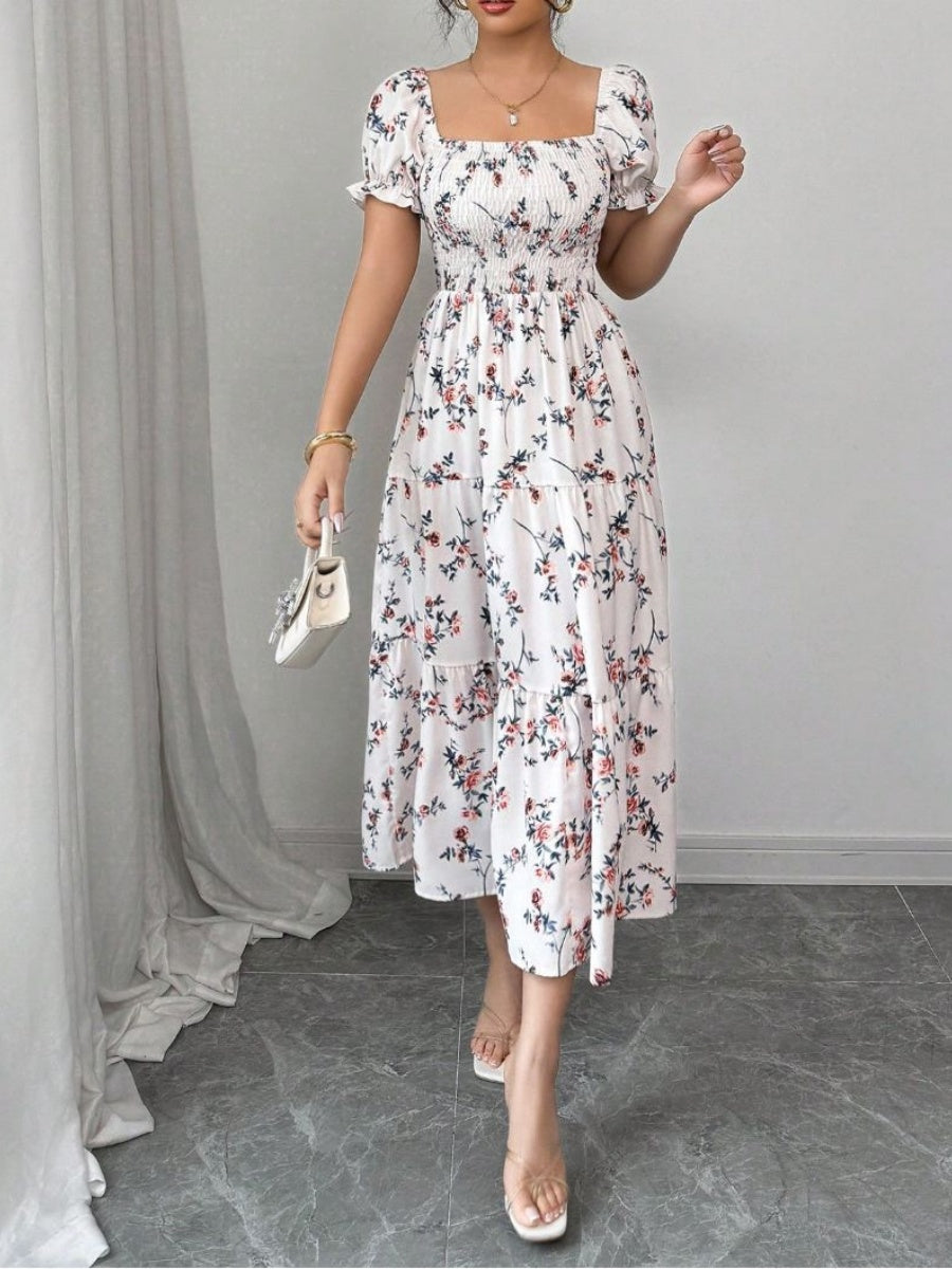 Puff Sleeve Printed Maxi Dresses