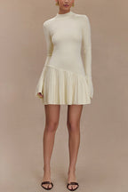 Mockneck Bell Sleeves Ruffle Mini Sweater Dress