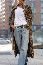 Lapel Open Front Leopard Midi Trendy Coat