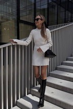 Long Sleeve Ribbed Knit Slit Cuff Bodycon Mini Dress