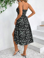 V-neck Bandage Camisoles Floral Slit Vacation And Leisure Maxi Dresses